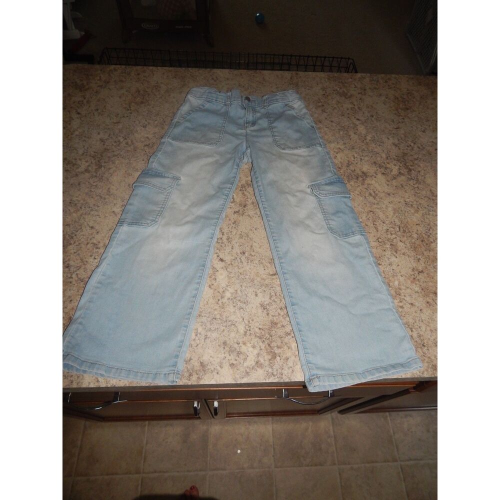 Wonder Nation Girls 10 Plus Wide Leg Cargo Jeans Stretch Adjustable Waist